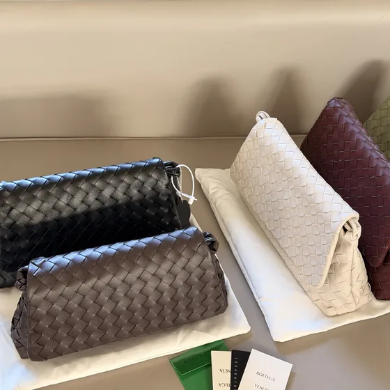Bottega Veneta Intrecciato Pouch Clutch Black Brown White Burgundy Clutch