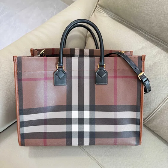 Burberry Freya Tote Birch Brown Check Tote Bag