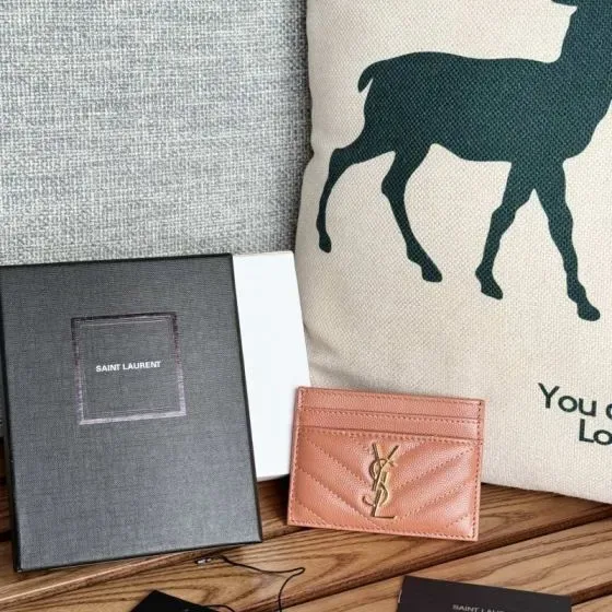 YSL Cassandre Matelass Card Holder Pink Card Holder