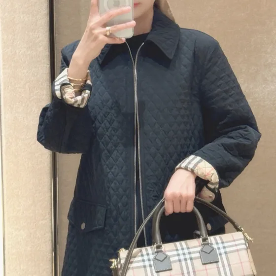 Burberry Check Bowling Bag Beige Olive Green Top Handle