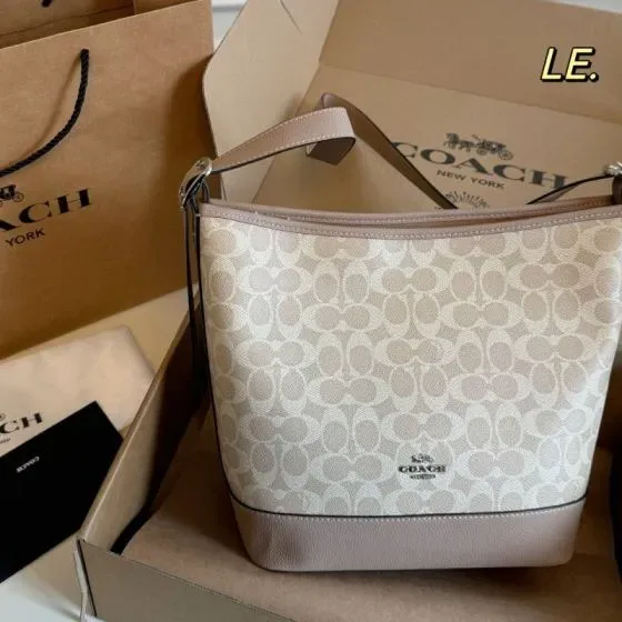 Coach Legacy Bucket Bag In Signature Canvas White Taupe Crossbody