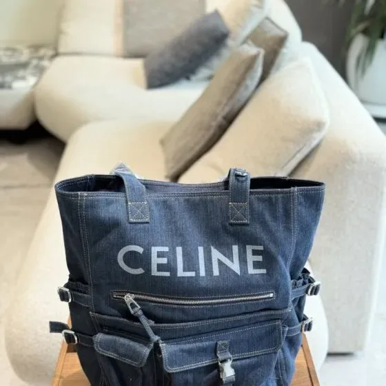 Celine Denim Cargo Tote Dark Blue Denim Tote Bag