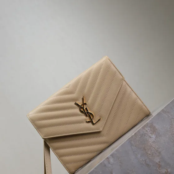 YSL Cassandre Matelass Envelope Flap Bag Beige Crossbody