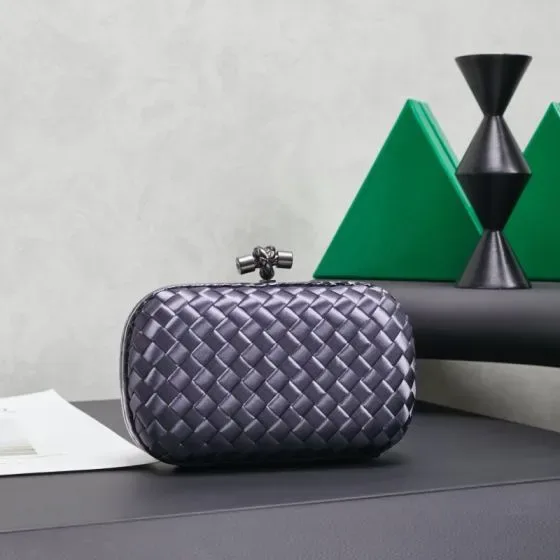 Bottega Veneta Intreccio Knot Clutch Metallic Purple Clutch