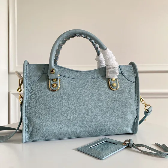 Balenciaga City Metallic Edge Small Light Blue Top Handle