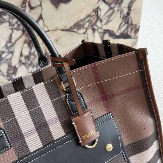 Burberry Freya Tote Dark Birch Brown Check Tote Bag