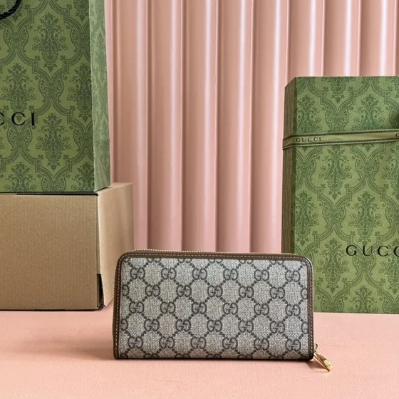 Gucci Horsebit 1955 Gg Zip Around Wallet بيج/Ebony بني Wallet