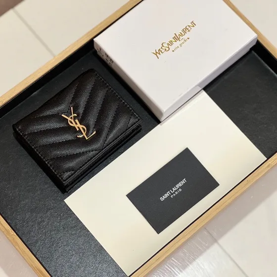 YSL Cassandre Matelassé Compact Wallet نبيتي/أسود Wallet