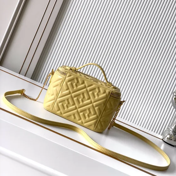 Fendi Ff Embossed Mini Vanity Case Pastel Yellow Top Handle