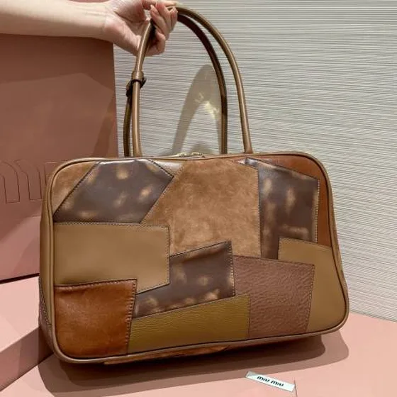 Miu briefcase Brown patchwork leather and suede business