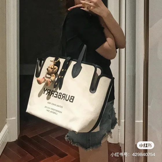 Burberry Logo Tela Borsa tote Beige/Marrone/Nero Borsa a spalla/Borsa tote