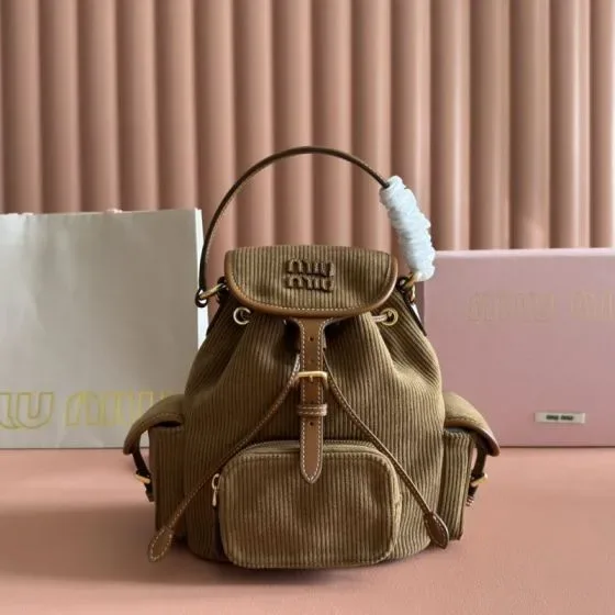 Miu Miu Corduroy Backpack Khaki Brown Backpack