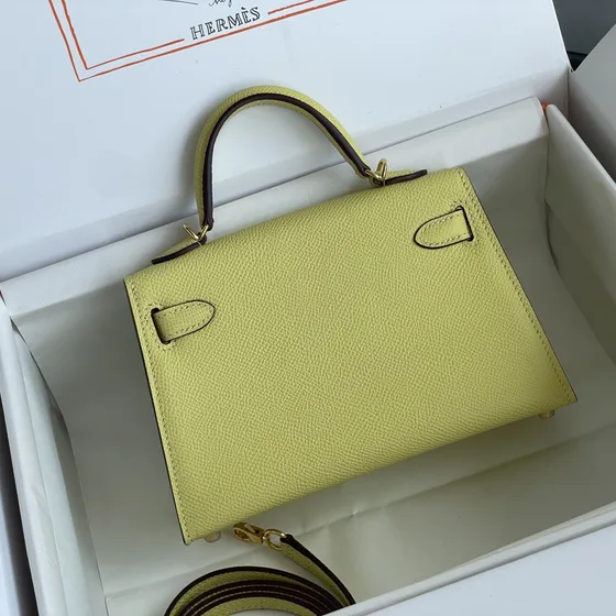 Hermes Mini Kelly Lime Amarillo Asa superior
