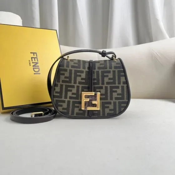 Fendi C Mon Mini Brown Black Ff Jacquard Crossbody Top Handle