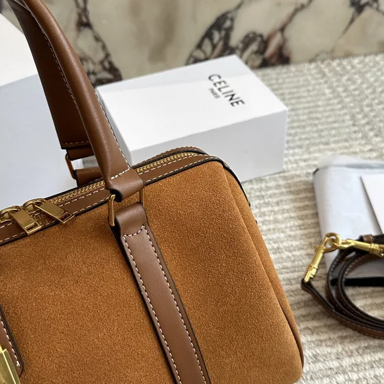 Celine Triomphe Boston Bag Tan Marrom Alça superior