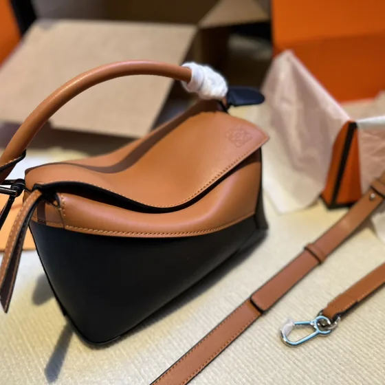 Loewe Puzzle Bag Negro And Marrón Asa superior