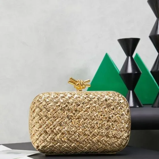 Bottega Veneta Intreccio Knot Minaudiere Clutch Gold Clutch