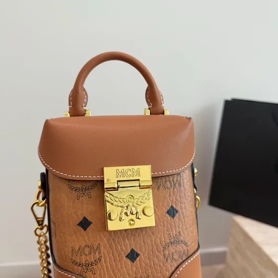 MCM Berlin Visetos Crossbody Box Bag Cognac Brun Crossbody