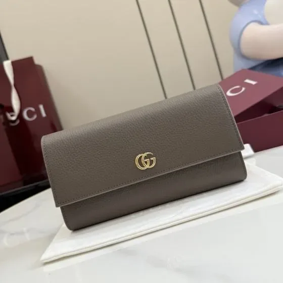 Gucci Gg Marmont Leather Continental Wallet Grey Brown Wallet
