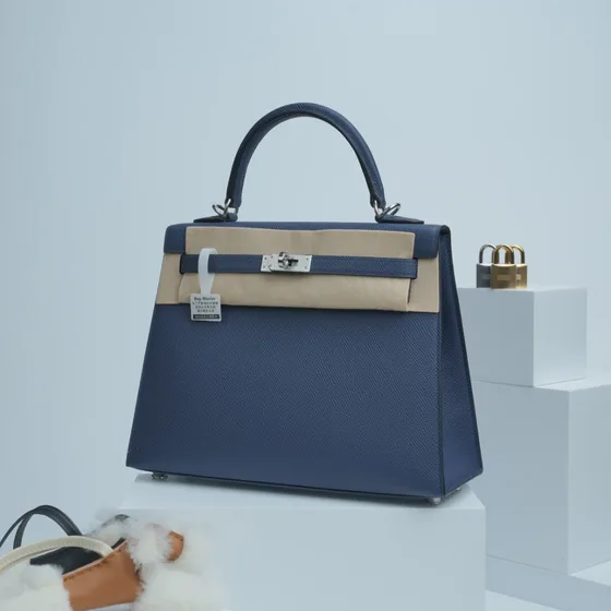 Hermes Kelly Navy Blue Top Handle