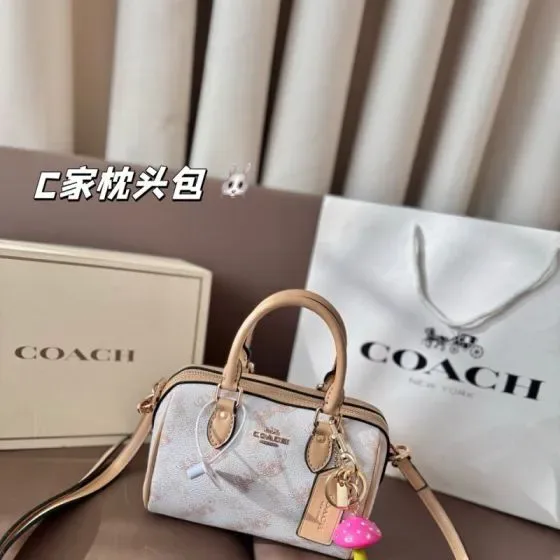 Coach Mini Rowan Satchel White Light Beige Crossbody Top Handle