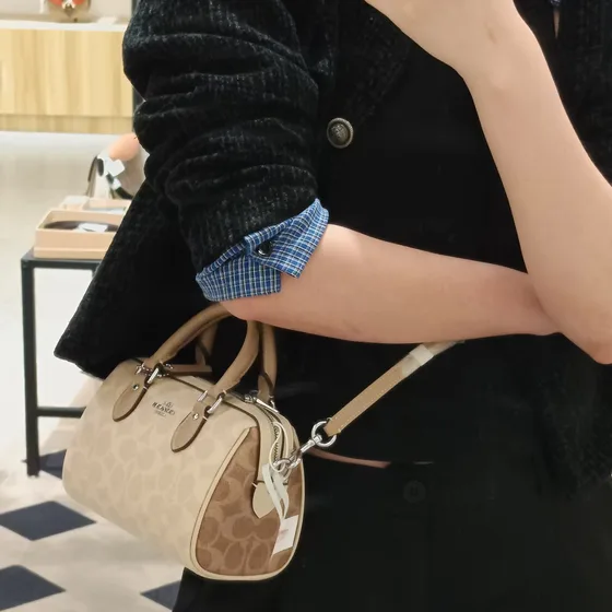 Coach Mini Rowan Satchel In Blocked Signature Canvas Beige Brown Top Handle
