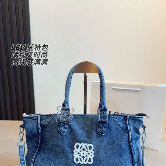 Loewe Cubi Anagram Tote Bag Washed Denim Blue Tote Bag