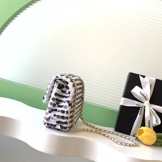 Chanel Classic Flap White Black Shoulder Bag