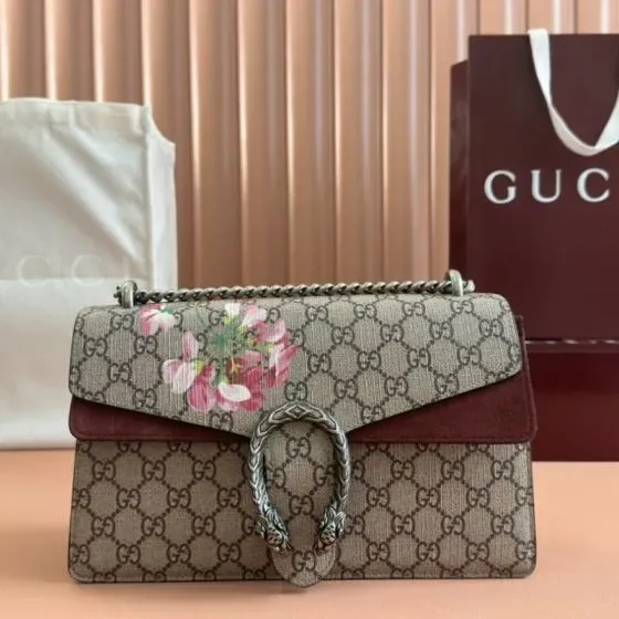 Gucci Dionysus Gg Blooms Shoulder Bag Beige Burgundy Shoulder Bag