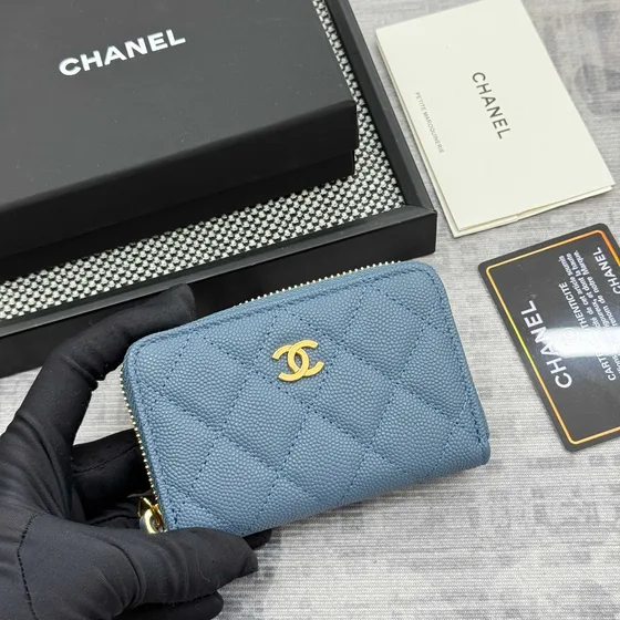 Chanel Classic Zipped Coin Purse Blue Card Holder