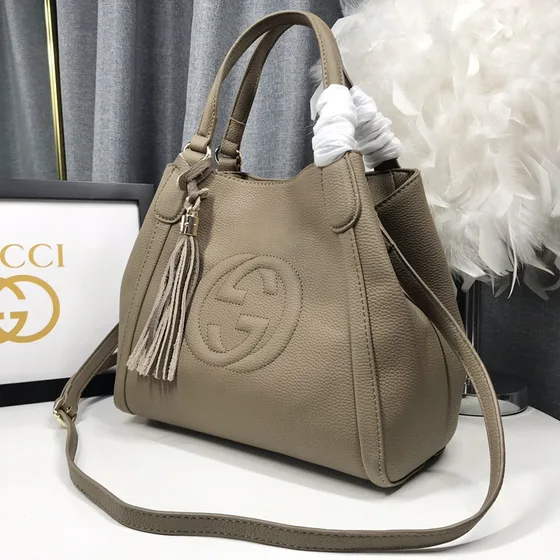 Gucci Soho Top Handle Bag Elephant Gray 30x26x14cm Top Handle