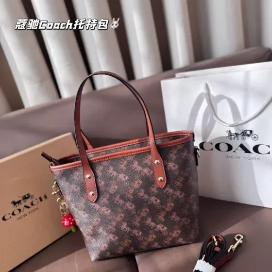 Coach Mini Tote Bag With Horse And Carriage Print Brown Tote Bag