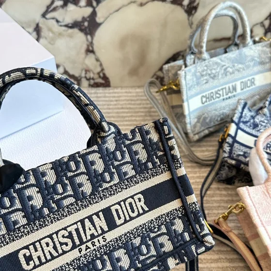 Dior Mini Dior Book Tote Blå And Hvid Shoppertasketur