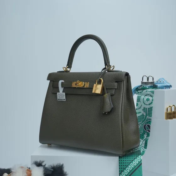 Hermes Kelly 25 Vert De Gris 25cm Topphandtag