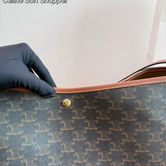 Celine Soft Shopper Tan Triomphe Doek Bruin Schoudertas