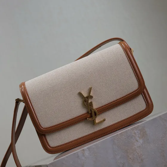 YSL Solferino Medium Satchel Beige And Coklat Crossbody