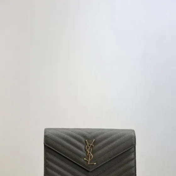 YSL Cassandre Matelass Envelope Wallet On Chain Gray Woc