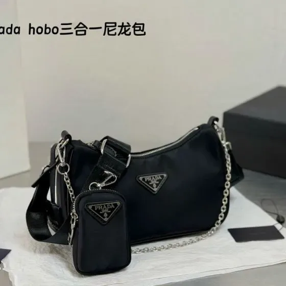 Prada Re-Edition 2005 Nylon Hobo Bag Black Hobo