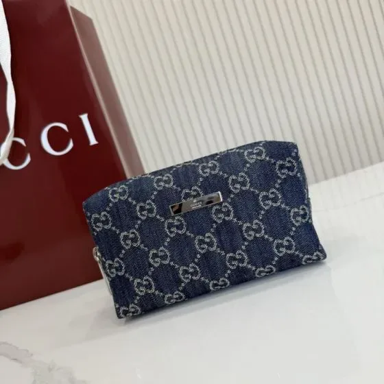 Gucci Gg Denim Cosmetic Pouch Dark Blue Pouch