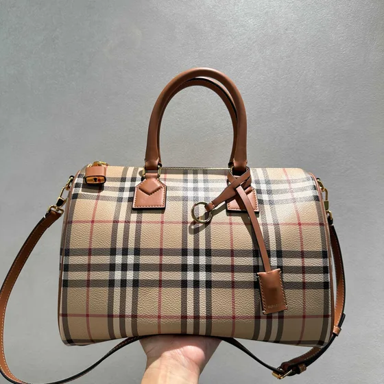 Burberry Vintage Check Bowling Bag Bege/Marrom Alça superior