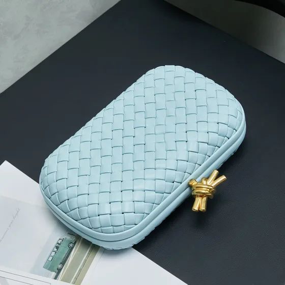 Bottega Veneta Intreccio Knot Minaudiere Clutch Light Blue Clutch
