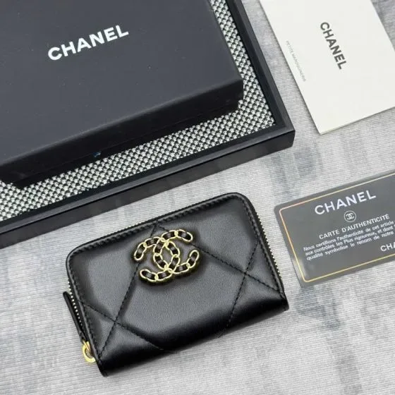 Chanel 19 Zip Coin Purse Black Card Holder