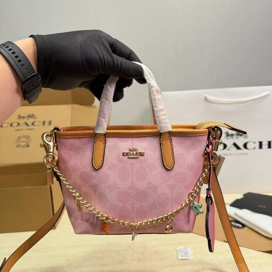 Coach Mini City Tote In Signature Canvas Powder Pink Top Handle