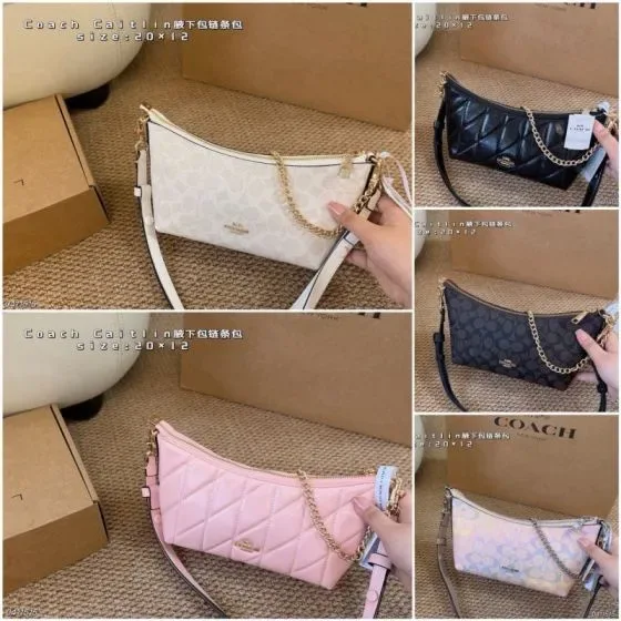 Coach Caitlin White Black Pink Multi 20 12 cm Shoulder Bag