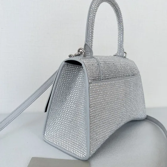Balenciaga Hourglass Tophåndtag Bag With Rhinestones Sølv Tophåndtag