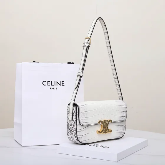Celine Triomphe Hvit Skulderveske