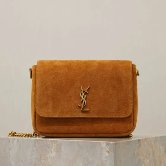 YSL Niki Medium Suede Chain Bag Cinnamon Brown Crossbody