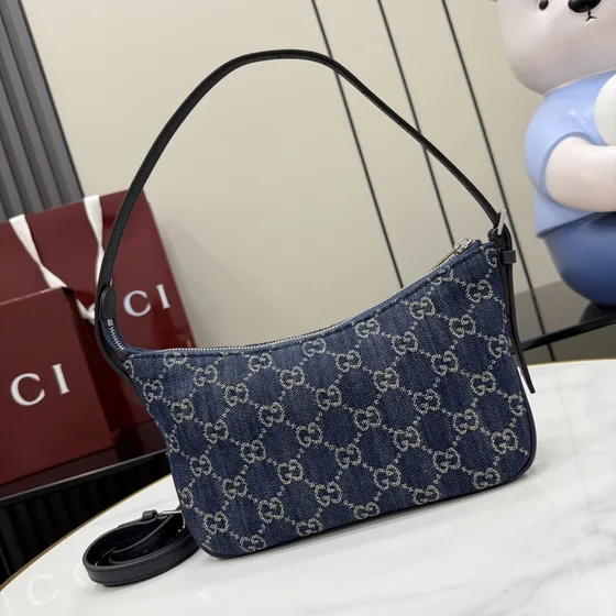Gucci Gg Denim Small Sac épaule Bleu marine Bleu Sac épaule