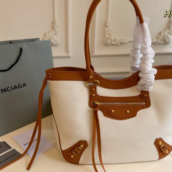 Balenciaga Le City Tote Bag White Brown Tote Bag