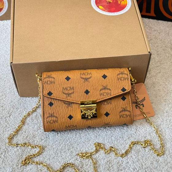 MCM Tracy Crossbody Wallet In Visetos Cognac Woc